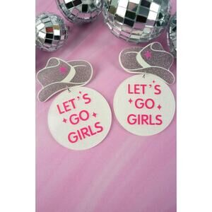Silver Cowboy Hat "Let's go Girls" Acrylic Earrings
